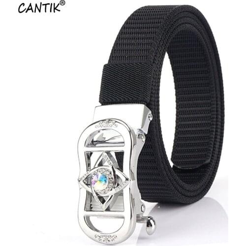 CANTIK Unique Design Crystal Diamond Decorative Automatic Buckle Quality Ladies Nylon & Canvas Belts Accessories Women CBCA296