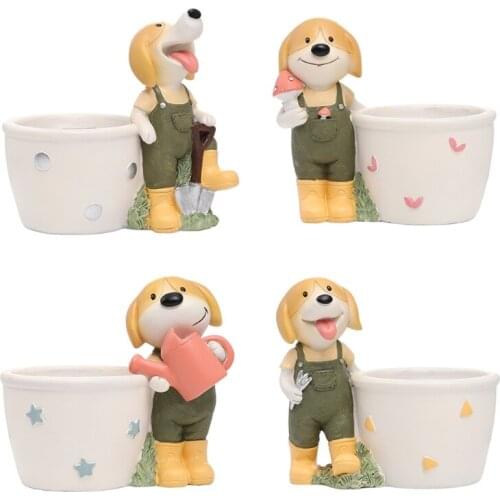 E56C Cartoon Puppy Succulents Flowerpot Animal Doggy Vase Plant Pot Planter Resin Art