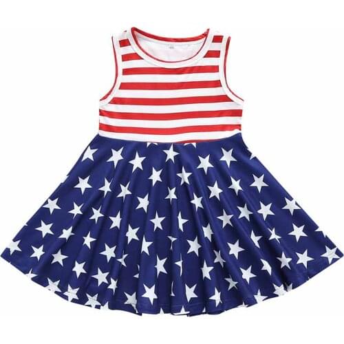 1-5 Years Kids Sundress Girls Stripe Star Print O-Neck Sleeveless Dress For Summer Fall Blue Sweet Style Daily Wear Breathable