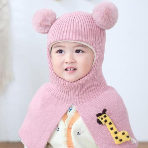 Doitbest 2 to 6 years old Double ball Boy girl Beanies Protect neck shoulders Winter Child knit hat kids girls Earflap Caps