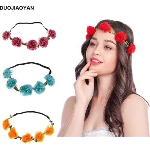DUOJIAOYAN artifical flower hair accessories party women headband wedding wreath girls scrunchies garland