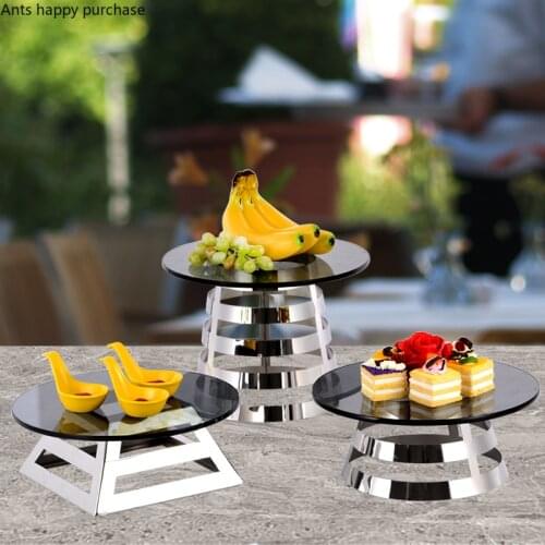 European Dessert Table Metal Round Square Glass Cake Pan Snack Display Banquet Stainless Steel High Base Cake Decoration Stand