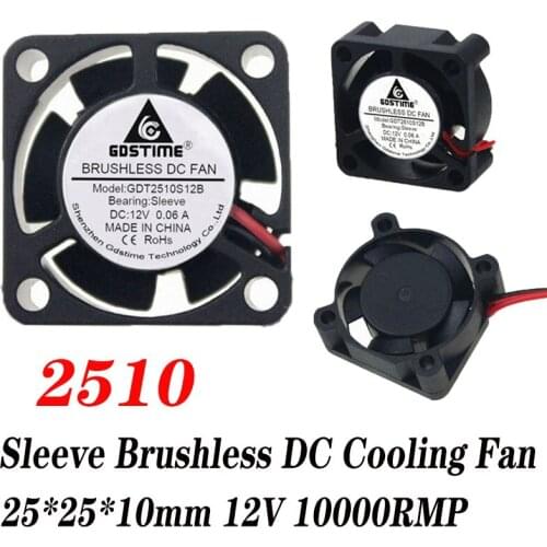 Gdstime 2 pcs DC 12V 2Pin Brushless Small Mini Cooling Fan 25x25mm 25mm x 10mm PC Chipset VGA Video Cooler