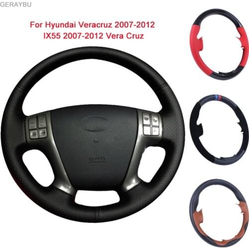 GERAYBU Custom DIY Black Leather Hand-sewn Car Steering Wheel Cover For Hyundai Veracruz 2007-2012 IX55 2007-2012 Vera Cruz
