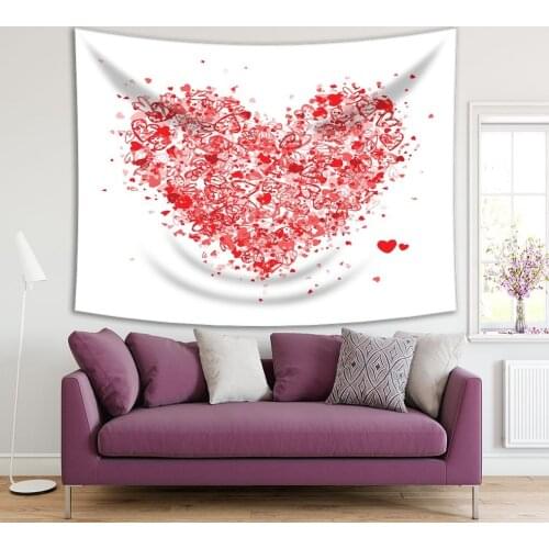 Tapestry Heart Shapes Joy Love Romantic Celebration Valentine Day Decoration Artwork Red White