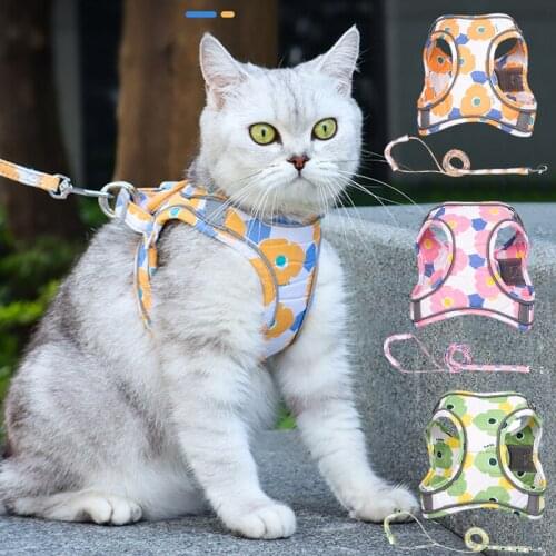 Fancy Dogs Cat Harness Puppy Vest And Walking Leash Set Antiescape Pet Flower Chest Strap For Small Dogs Accessories Kittens