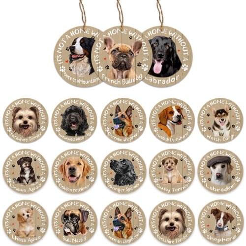 Dog House Wooden Plaque Pet Animal Round Sign Home/Garden/Door Decoration Wood Plate