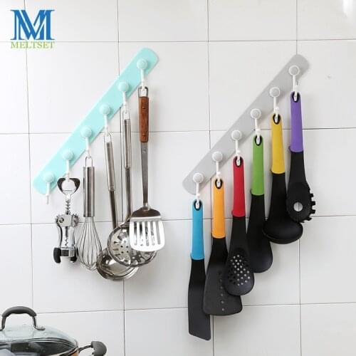 Multifunction Kitchen Storage Hook Fixator 6Hooks Wall Door Holder Hanger Rack for Spoon Scoop Bathroom Kitchen Organizer