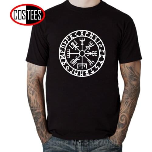 Vikings Odin Warrior Legend T Shirt men Viking Odin Icelandic Vegvisir Compass Rune Amulet T-shirt Novelty Viking Logo tshirt