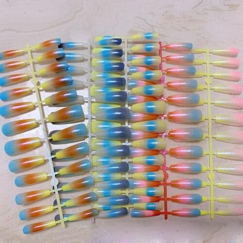 24pcs/Set Gradient False Nail Tips Three Color Full Cover Long Ballet False Nail Art Beauty Women Candy Nail Art Fake Nails