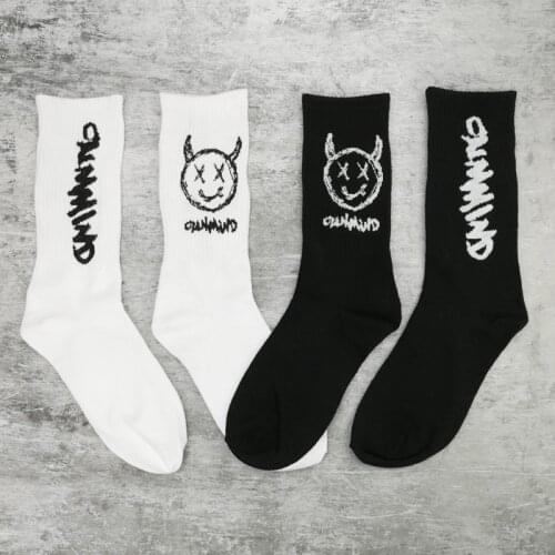 Unisex New Ins Fashion Harajuku Hip Hop Socks Funny Women Men Happy Skateboard Socks Streetwear Black White Meias Skarpetki Soks