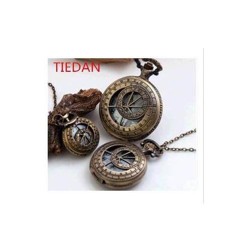 New style Brass compass Hollow out quartz pocket watch necklace small big medium size fashion women men watches free shipping