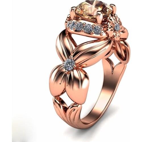 Zircon Engagement Rings for Women Rose Gold Color Wedding Rings Female Flower Vine Shape Crystals Fashion Jewelry Love Ring