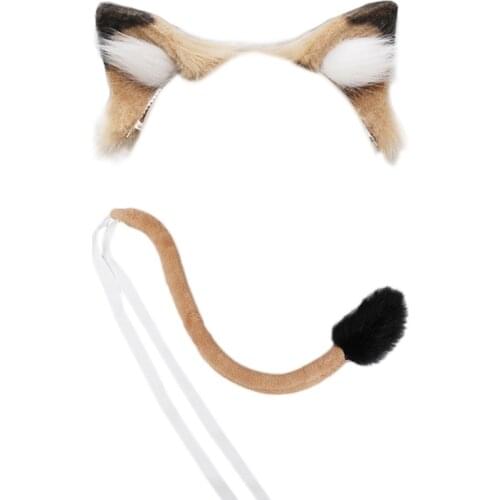 Lolita Plush Hairpin Lion Ears Headband Tail Set Furry Hairband Cute Headpiece Anime Fancy Dress Cosplay Accessories