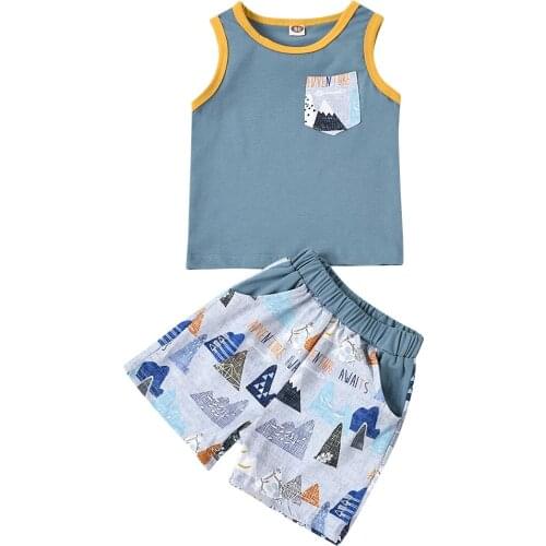 1-3Years Boys Casual Two-piece Clothes Set, Sleeveless Round Collar Tops + Shorts 2021