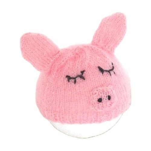 Pink Pig Mohair Hat Newborn Photography Props Hand Crochet Baby Boy Girl Cap Photo Prop