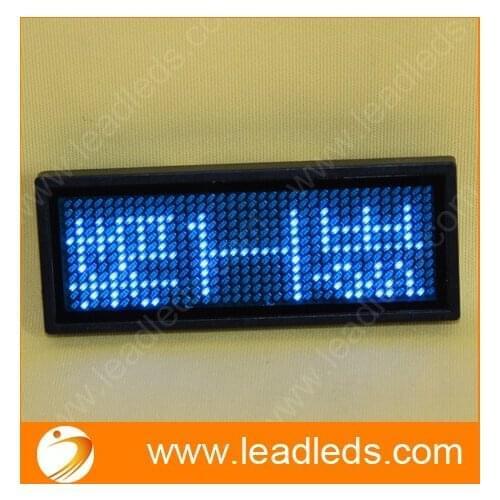 Blue color 11x33 dots scrolling led running name tag with rechargeable battery