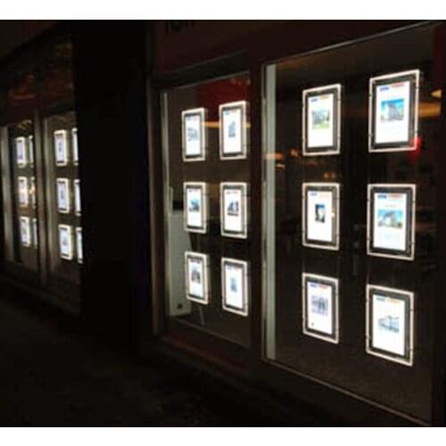 Vertical A4 Single Sided Cable Wires Hanging Kits Acrylic Poster Frame LED Illuminated Light Pocket for Real Estate/ Property