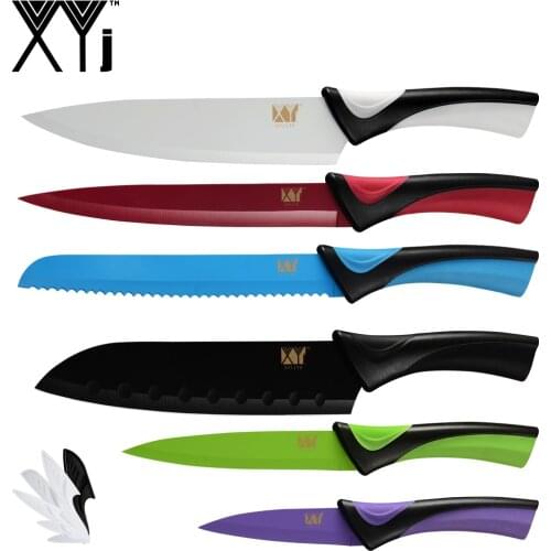 XYj Kitchen Cooking Stainless Steel Knives Tools Paring Utility Santoku Chef Slicing Bread Knife Accessories Tools Free Covers