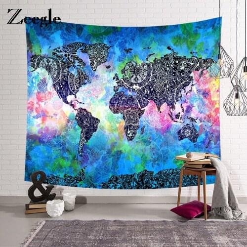 Zeegle World Map Pattern Wall Hanging Tapestry Home Decor Texitle Cover Beach Throw Towel Picnic Yoga Mat Sofa Covers