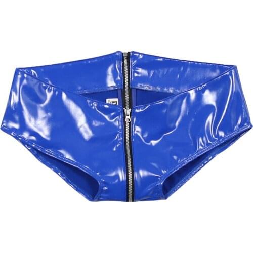 Women Sexy Booty Shorts Wet Look PVC Shiny PU Leather Shorts Pole Dance Clubwear Zipper Crotch Micro Mini Short Bermudas Panties