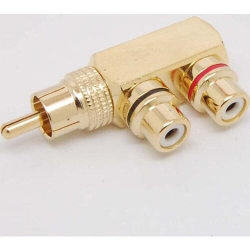 Golden AV Audio Splitter Plug Socket RCA Adapter Converter 1 Male to 2 Female new