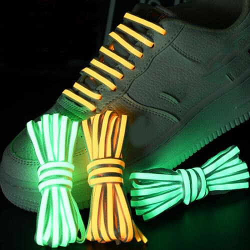 1 Pair Flat Reflective Runner Shoe Laces Safety Luminous Glowing Shoelaces Unisex for Sport Basketball Canvas Shoes