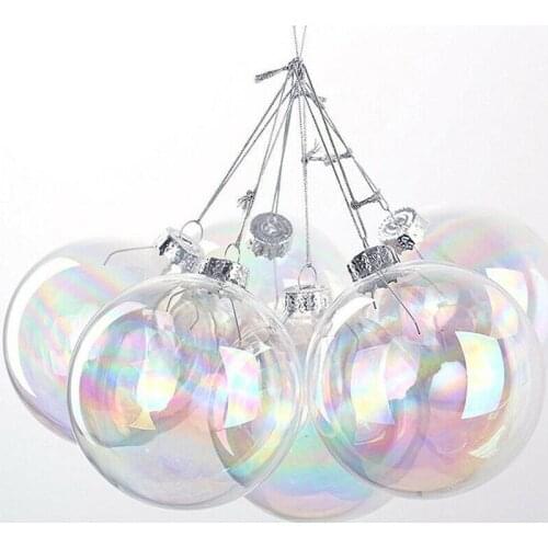 1pc Christmas Tree Ball 6/8/10cm Transparent Pearl Glass Decoration Hanging Pendant Iridescent Ball Baubles Sphere Drop Ornament