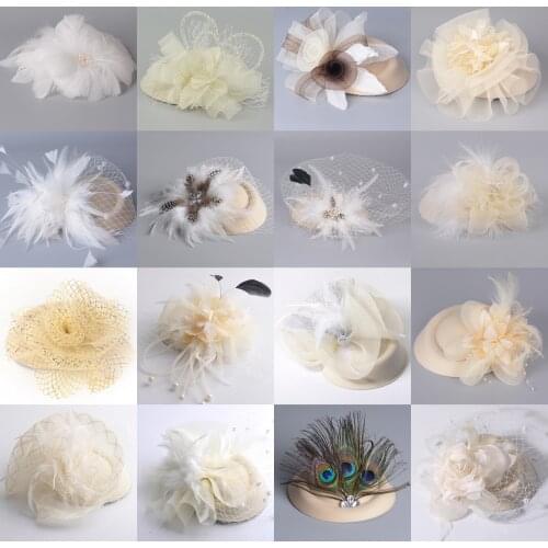 16design Women Ivory Fascinators Flowers Church Pillbox Hats Lace Feathers Veils Hair Clips Cocktail Weddings Hairpiece