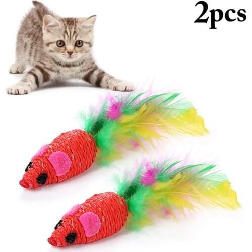 2PCS Random Color Fake Feather Cat Toys Plastic Mouse Cat Toys Kitten Toys Cat Chew Toys Interactive Toys Cat Favor Toy