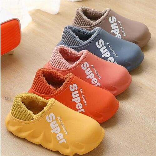 2021 Winter Warm Furry Slippers Shoes Waterproof Couples Non-Slip Plush Cotton Indoor Outdoor Cozy Home Autumn Thick Hee Slides