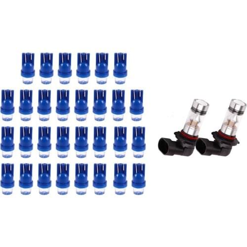 30Pcs T10 W5W 194 168 1-LED Car Light Side Dashboard Tail Lamp Bulb & 2Pcs 9005 HB3 100W 2323 LED Fog Driving Light