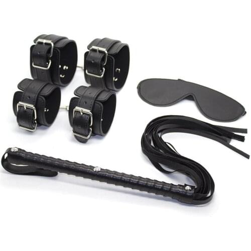4Pcs/set Erotic Adults BDSM Bondage Set Eyes Mask Handcuffs Footcuffs Anklet Whip Couples SM Games Slave Role Play Sex Toys