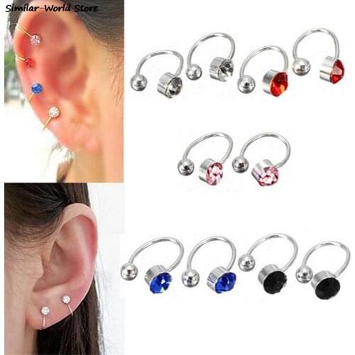 5 Colors 1pc Fashion Punk Small Round Rhinestone Ear Cuff Multi-color Male Female Crystal Earrings Size 4mm Wrap classic Cuff