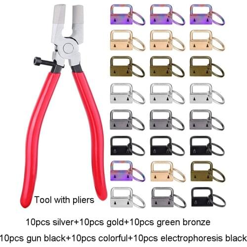 50/60/72pcs 25mm Ribbon tail clip Key Fob Hardware Lanyard Keychain Hardware with Pliers Tool key ring embroidery hanging clip