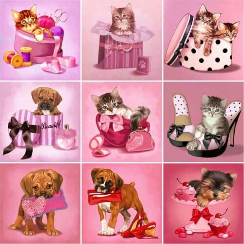 HUACAN Cat 5D Diy Diamond Painting Animal Diamond Mosaic Cartoon Cross Stitch Decoration Painting With Diamonds