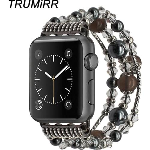Agate Bead Bracelet + Adapters for iWatch Apple Watch 38mm 42mm Series 1 / 2 / 3 Women Watchband Steel Elastic Band Wrist Strap