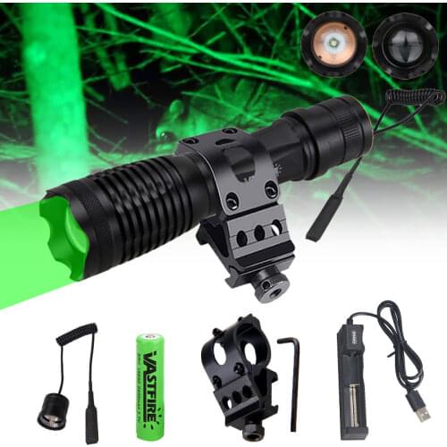 C8s Zoomable Flashlight 1 Mode High Tactical XM-L T6/Q5 LED Green/Red/White Hunting Torch With Weaver Picatinny Mount Gun Rail
