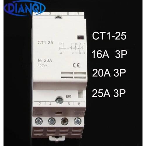 CT1-25 3P 16A 20A 25A 220V/230V 50/60HZ Din rail Household ac Modular contactor 3NO 3NC Household contact module