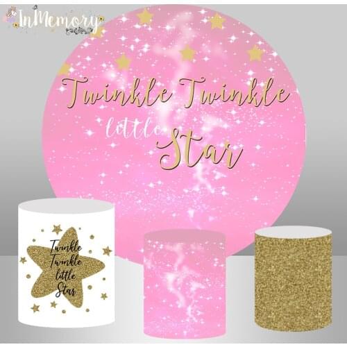 Baby Shower Circle Round Background Glitter Twinkle Star Baby Girl Birthday Party Decor Backdrop for Photo Studio Plinth Cover