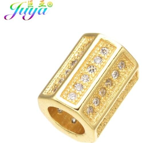 DIY Metal Tube Beads Micro Pave Cubic Zirconia Copper Hollow Spacer Charm Beads Accessories For Beads Jewelry Handmade Findings