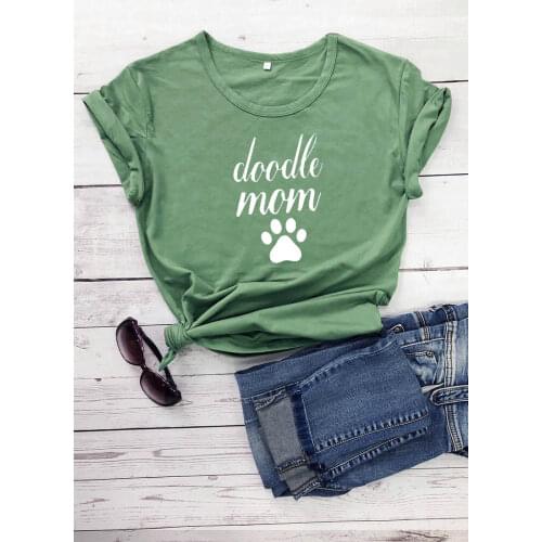 Doodle Mom with Paw Printed New Arrival Womens Summer Funny Casual 100%Cotton T-Shirt Dog Mom Life Shirts Dog Lover Gift