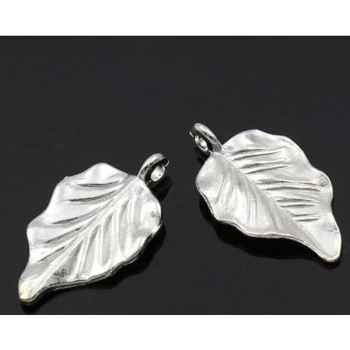 DoreenBeads Charm Pendants Leaf Silver color 32x18mm,30PCs (B22551), yiwu