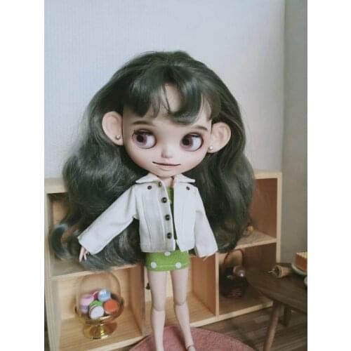 Blythes size doll clothing White buttons go with a loose denim jacket blythes size 1/6 size doll accessories