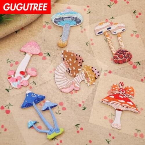 GUGUTREE self-adhesion embroidery mushroom patches foods patches badges applique patches for clothing YX-163