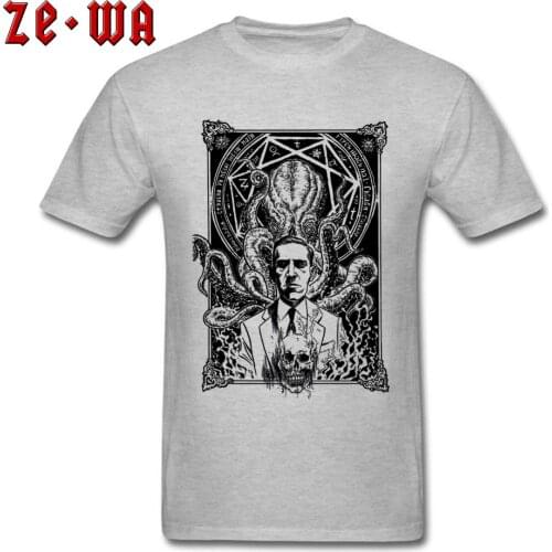 Cotton Mens T Shirt Normal Tee Shirts Lovecraft Call Of Cthulhu Tops Vintage Grey Clothes Wholesale O-Neck Funny Short Sleeve