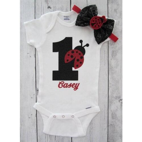 Personalized name Ladybug first birthday bodysuit onepiece cake mesh tutu romper Outfit Set baby shower party favors