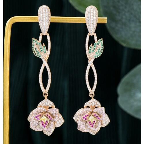 Missvikki Luxury Sweet Romantic Cute Rose Flowers Earrings For Women Bridal Wedding Party Daily Trendy Jewelry High Quality