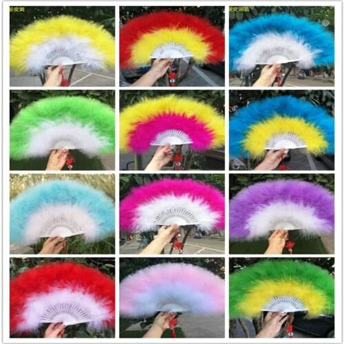 Multicolor Chinese Style Feather Fan For Dance Props Wedding Party Gift Hand Held Fan Folding Fan 50X30 cm