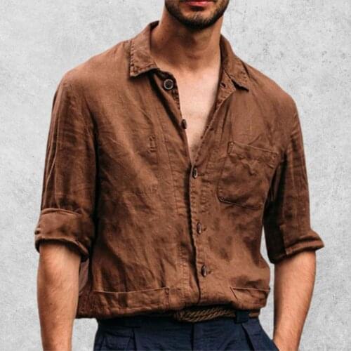 Men Shirt Turn-down Collar Long Sleeve Single-breasted Stylish Soft Casual Plus Size Solid Color Loose Male Solid Color Top